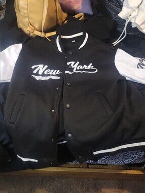 Black and White 'New York' Varsity Bomber Jacket SIZE MEDIUM